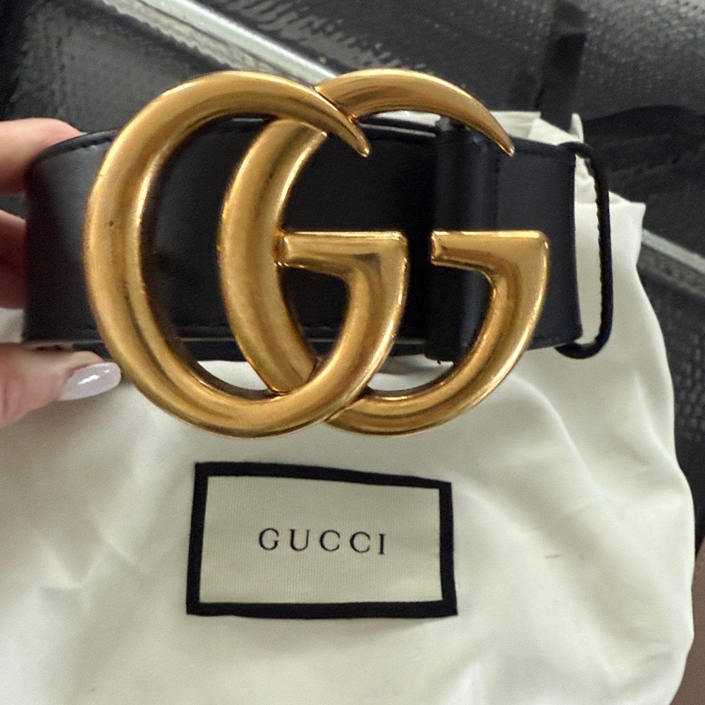 GG Marmont wide belt Black leather Gold buckle size 85